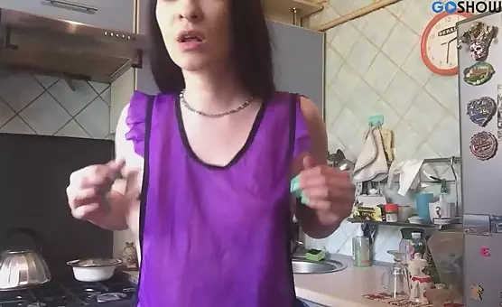 Brunette Pleasuring Herself with Toes and Clit