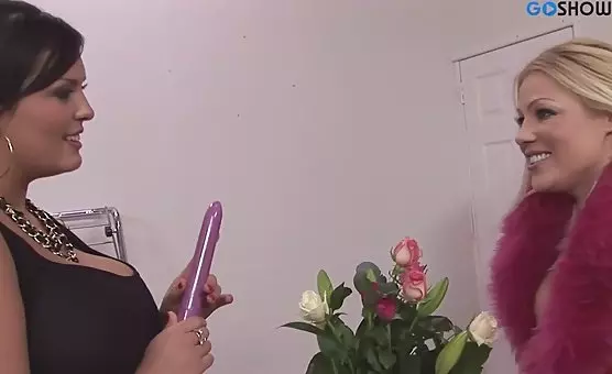 Blonde Fellates, Brunette Masturbates to Climax